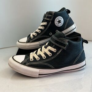 Converse Chuck Taylor All Star Mid Black, Youth Size 3, Velcro Strap.